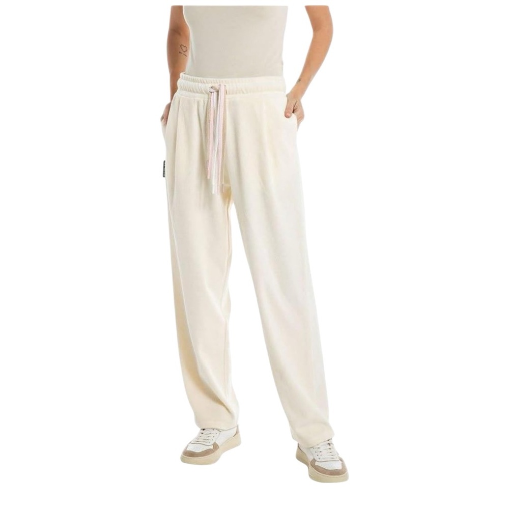 Replay Cream‎ White Velvet Track Pants Size S Casual Cozy Winter Y2K Fall